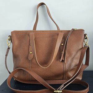Fossil Pebbled Leather Crossbody Tote Tan EUC